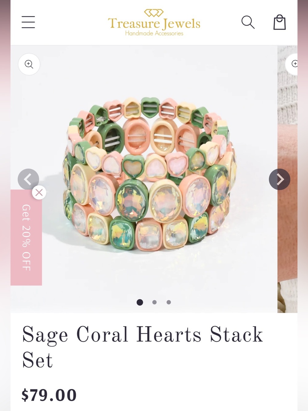 Treasure Jewels Sage Coral Hearts Stack Bracelet Set